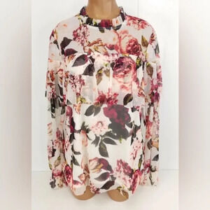 Worthington sheer top floral rose peony print XL